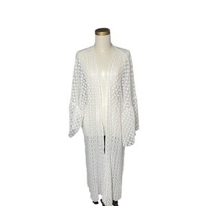 Sugarfox White Lace Duster Cardigan Bell Sleeve Maxi Coverup Small